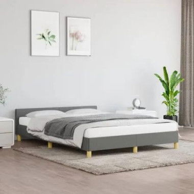 Bed Frame with Headboard Dark Grey 153x203 cm Queen Fabric