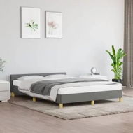 Detailed information about the product Bed Frame with Headboard Dark Grey 153x203 cm Queen Fabric