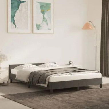 Bed Frame with Headboard Dark Grey 153x203 cm Queen Velvet