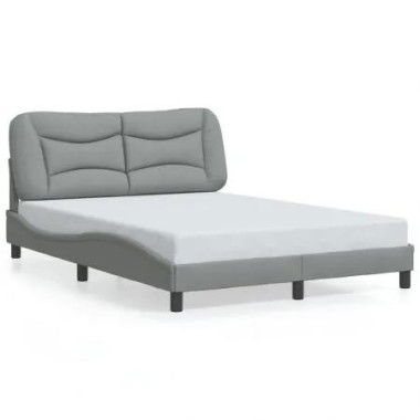 Bed Frame with LED Light Dark Grey 137x190 cm Fabric