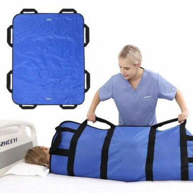 Bed Pad Positioning 120x100cm Handles Hospital Transfer Board Patient Lift Elderly Assistance Incontinence Mattress Washable Blue