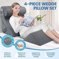 Detailed information about the product Bed Wedge Pillow Set 4 Pcs Neck Back Head Leg Support Cotton Fabric Adjustable Triangle Cushion Headrest Memory Foam Reading Elevation Raiser