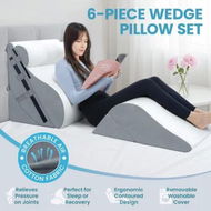 Detailed information about the product Bed Wedge Pillow Set 6Pcs Neck Head Back Leg Support Bedding Adjustable Triangle Foam Cushion Headrest Reading Sleeping Raiser Elevation Cotton Fabric
