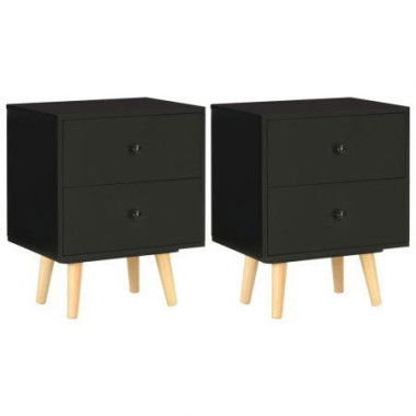 Bedside Cabinets 2 Pcs Black 40x30x50 Cm Solid Pinewood