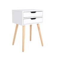 Detailed information about the product Bedside Table 2 Drawer Wood Leg Storage Cabinet Nightstand SUZY WHITE