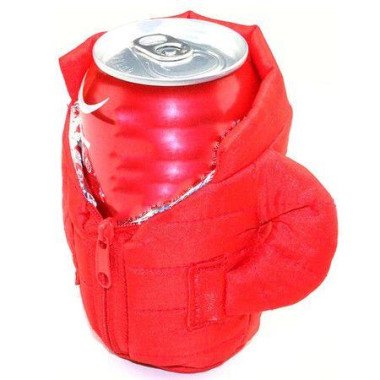 Beer Clothes Winter Warm Cup Cover Beer Bottle Beverage Clip Overcome Winter Warmth Cans Water Cups Down Jackets For Outdoor (Color: Red)