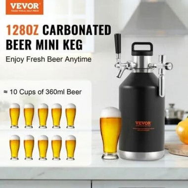 Beer Growler Tap System, 4L Mini Keg, 304 Stainless Steel Pressurized Beer Growler, Keg Growler with Pressure Display, CO2 Regulator Faucet, Leak-Proof Ring For Draft, Homebrew, Craft Beer