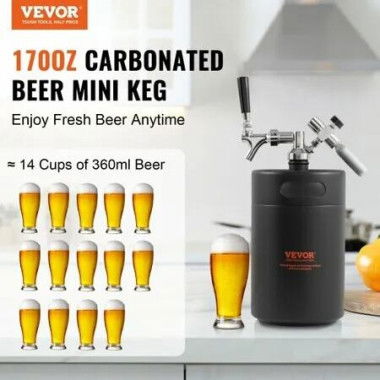 Beer Growler Tap System, 5L Mini Keg, 304 Stainless Steel Pressurized Beer Growler, Keg Growler with Pressure Display, CO2 Regulator Faucet, Leak-Proof Ring For Draft, Homebrew, Craft Beer