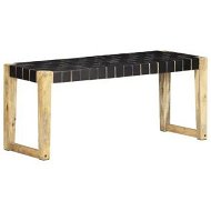 Detailed information about the product Bench 110 cm Black Real Leather and Solid Mango Wood