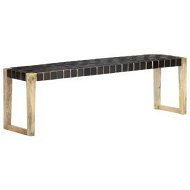 Detailed information about the product Bench 150 cm Black Real Leather and Solid Mango Wood
