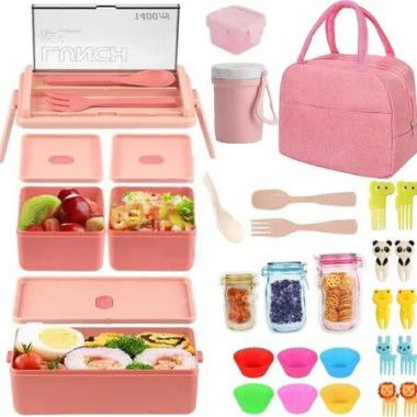 Bento Box Lunch 32PCS Kids Children Lunch Bag Snack Bag Stackable Bento Boxes Kit Microwave Safe Leak Proof Removable Compartments Christmas Gift COL Pink