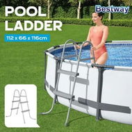 Detailed information about the product Bestway Above Ground Pool Ladder 2 Step Steel Frame Removable Stairs for 84cm 76cm Wall Height Swimming Pools 150KG Load Corrosion Resistant Metal