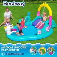 Detailed information about the product Bestway Magical Unicorn Carriage Water Play Centre Slide Playset Pool Toys 2.74x1.98x1.37m Outdoor Backyard Park Beach Playground Activity Station