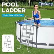Detailed information about the product Bestway Pool Ladder Above Ground Swimming Steps Stairs Steel Frame Deluxe for 1.07m 91cm Wall Height Pools Non Slip Safety Removable 305kg Load