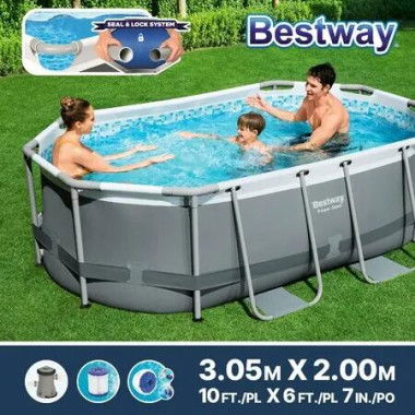 Bestway Power Steel Oval Above Ground Swimming Pool Filter Pump Set 3.05m x 2m x 84cm for Outdoor Backyard Party Family Adults Kids