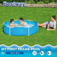 Detailed information about the product Bestway Round Above Ground Swimming Pool My First Frame 1.52m x 38cm for Kids 2+ Water Play Centre Fast Easy Set Up Outdoor Backyard