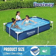 Detailed information about the product Bestway Swimming Pool Rectangular Above Ground Pools 221x150x43cm Steel Pro Frame Easy Set Up for Outdoor Backyard Kids Water Play Centre