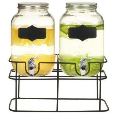 Beverage Dispensers 2 pcs with Stand 2 x 4 L Glass