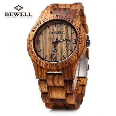 Bewell ZS - W086B Wood Quartz Men Watch Analog Date Display