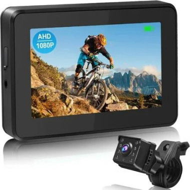 Bicycle Rear View Camera Recorder, 1080P Handlebar Bike Camera with 4.3 Inch HD Monitor, Night Vision, Backup/Front View Camera for Mountains