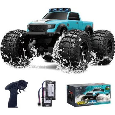Big Remote Control Monster Truck, 4WD Amphibious Remote Control Car with Full Proportional Steering Waterproof All Terrain RC Monster Truck (Blue)