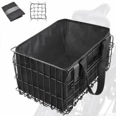 Bike Basket Front Rear,Folding Bicycle Basket with Removable Liner Bag,Large Quick Release Design Metal Ebike Basket