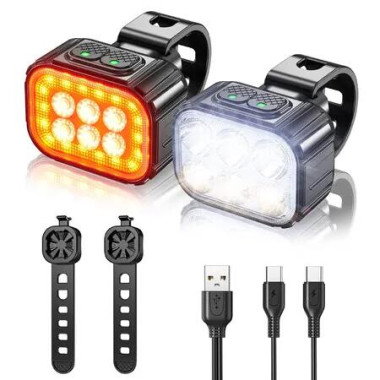 Bike Lights USB Rechargeable IP65 Waterproof Multiple Lighting Modes LED Bicycle Lights Suitable for Night Riding Camping Hiking