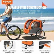 Detailed information about the product Bike Trailer for Toddlers Kids Double Seat 45 kg Load 2-In-1 Canopy Carrier Converts to Stroller Tow Behind Foldable Child Bicycle Trailer