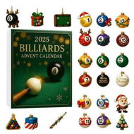 Detailed information about the product Billiards Advent Calendar 2025, 24 Days Christmas Countdown Calendar, 2D Acrylic Mini Billiard Balls and Cue Ornaments, Christmas Tree Decorations