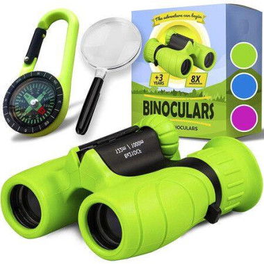 Binoculars For Kids Set With Magnifying Glass And Compass (Green)