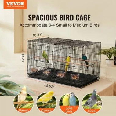 Bird Flight Cage with Divider 18 in Small Metal Parakeet Cage Black