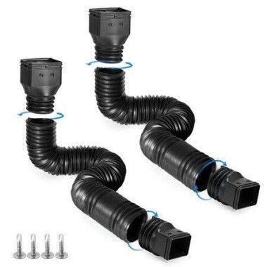 Black 2-Pack Rain Gutter Downspout Extensions FlexibleDrain Downspout ExtenderDown Spout Drain ExtenderGutter Connector Rainwater DrainageExtendable From 21 To 60 Inches