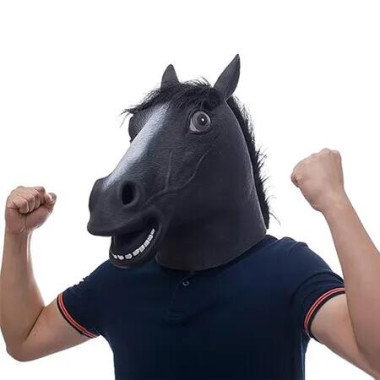 Black Horse Head Mask Latex Animal Mask for Halloween Costume Party Masquerade
