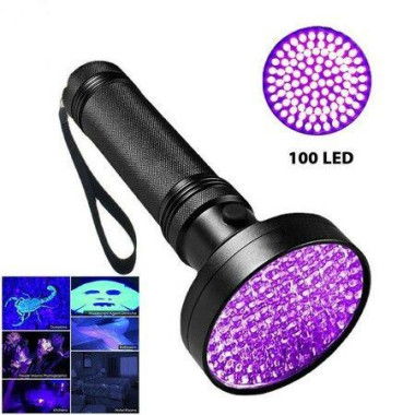 Black Light Flashlight 100 LED Lamp Blacklight Inspection Pet Urine & Stains 385-395nm LEDs Spot Counterfeit Money Leaks.