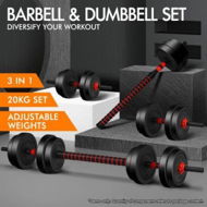 Detailed information about the product BLACK LORD 20kg Dumbbell Set 4in1 Adjustable Barbell Weight Home Gym Fitness