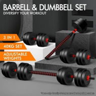 Detailed information about the product BLACK LORD 40kg Dumbbell Set 4in1 Adjustable Barbell Weight Home Gym Fitness