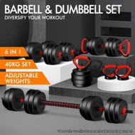 Detailed information about the product BLACK LORD 40kg Dumbbell Set 7in1 Adjustable Barbell Kettlebell Home Gym Fitness