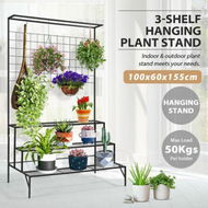 Detailed information about the product Black Plant Stand 3 Tiers Metal Hanging Pot Holder Flower Shelf Outdoor Indoor Corner Planter Garden Storage Rack Large