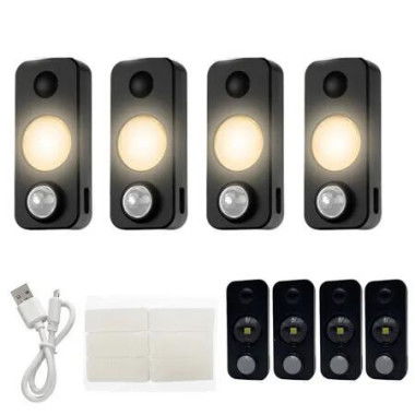 Black Shell 4 Pack Warm Light LED Smart Night Light Ideal For Various Home Settings Including Bedrooms Corridors Wine Cabinets Wardrobes