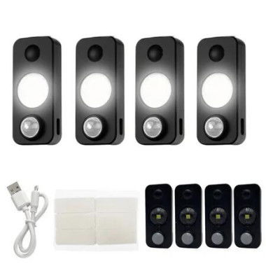 Black Shell 4 Pack White Light LED Smart Night Light Ideal For Various Home Settings Including Bedrooms Corridors Wine Cabinets Wardrobes