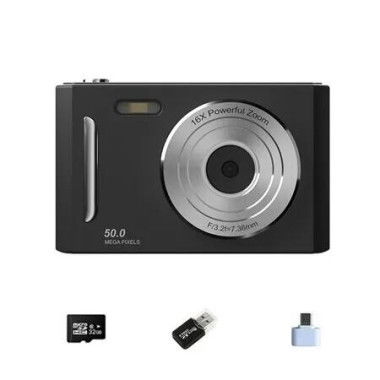 Black Student Digital Camera HD DualLens 50MP 8x Zoom Beauty Filter FrontBack Cameras 32G Memory Card