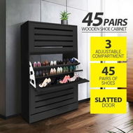 Detailed information about the product Black Wooden Shoe Cabinet Rack Shelf Organizer With 3 Drawers - 45 Pairs Shoe Storage.