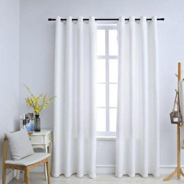 Blackout Curtains With Metal Rings 2 Pcs Off White 140x245 Cm