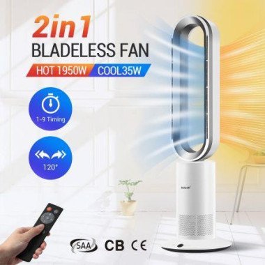 Bladeless Tower Fan 2 In 1 Heater Cool Hot Oscillating Heating With LED And Remote Control