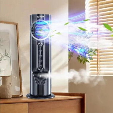 Bladeless Tower Fan Desk Tabletop 6 Speeds Quiet Cooling USB Portable Compact Bedroom Home Office Small Cooler Grey