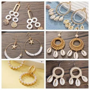 Blind Box 2Pairs Handmade Pierce Earrings Creative Bohemian Chandelier Teardrop Bead Dangle Drop Earrings Ethnic Gypsy Tassel Hoops