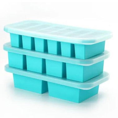 Blue 3 Pack Silicone Freezer Tray with Lid Soup Freeze Container Molds Refrigerated Food Storage Box