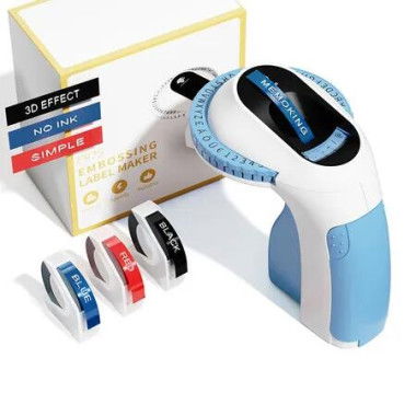 Blue Embossing Label Maker Machine Handheld Vintage Labeler with 3 Rolls of Emboss Tapes for Home DIY Crafting