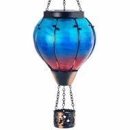 Detailed information about the product Blue Hot Air Balloon Solar Lantern Glass Solar Hot Air Balloon Flickering Flame Hanging Garden Light Waterproof Solar Lamp Hot Air Balloon Garden Yard Farmhouse Decor