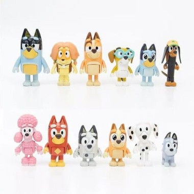 Blue-y Friends & Family Pack Toy Cute Dogs Action Figures Set Kids Toys Birthday Gift - 12 Pieces.